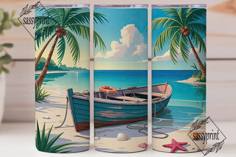 Tropical Beach 20oz Tumbler Wrap Sublimation sassyprint 