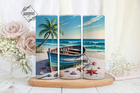 Tropical Beach 20oz Tumbler Wrap Sublimation sassyprint 
