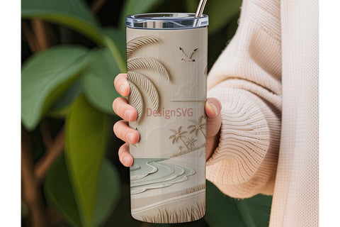 Tropical Beach 3D 20oz Tumbler Wrap Sublimation DesignSVG 