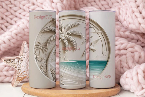 Tropical Beach 3D 20oz Tumbler Wrap Sublimation DesignSVG 