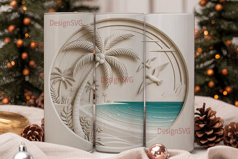 Tropical Beach 3D 20oz Tumbler Wrap Sublimation DesignSVG 