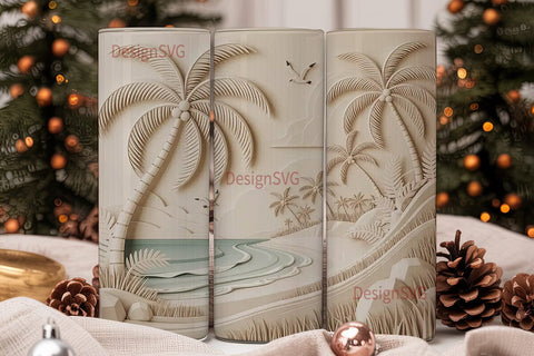 Tropical Beach 3D 20oz Tumbler Wrap Sublimation DesignSVG 