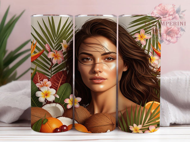 Tropical Beach Babe Tumbler Wrap, Tropical Fashion Gift, Island Woman Theme, Summer Beauty Art, Beach Babe Tumbler, Paradise Girl Gift, Tropical Style Design Sublimation Li Zamperini 