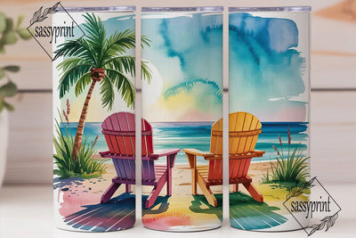 Tropical Beach Chairs 20oz Tumbler Wrap Sublimation sassyprint 