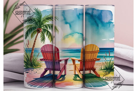 Tropical Beach Chairs 20oz Tumbler Wrap Sublimation sassyprint 