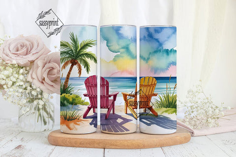 Tropical Beach Chairs 20oz Tumbler Wrap Sublimation sassyprint 