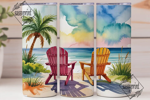 Tropical Beach Chairs 20oz Tumbler Wrap Sublimation sassyprint 