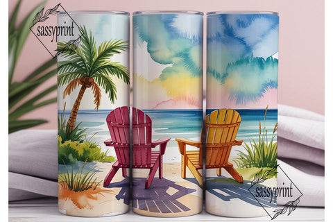 Tropical Beach Chairs 20oz Tumbler Wrap Sublimation sassyprint 