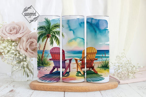 Tropical Beach Chairs 20oz Tumbler Wrap Sublimation sassyprint 