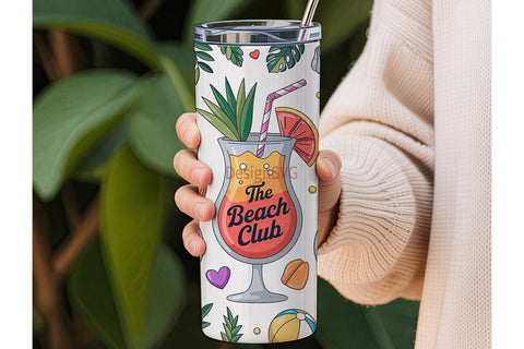 Tropical Beach Club 20oz Tumbler Wrap Sublimation DesignSVG 