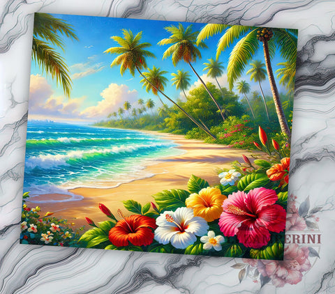 Tropical Beach Floral Summer 20oz Tumbler Wrap, Summer Decor, Coastal Gift, Floral Sublimation, Vacation Tumbler Sublimation Li Zamperini 