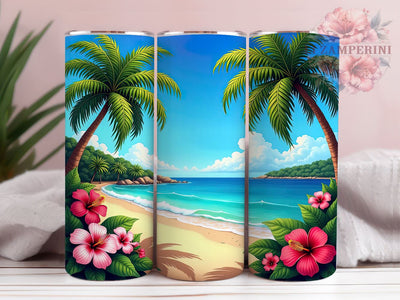Tropical Beach Floral Summer 20oz Tumbler Wrap, Summer Decor, Coastal Gift, Floral Sublimation, Vacation Tumbler Sublimation Li Zamperini 
