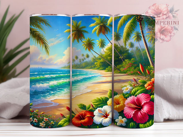 Tropical Beach Floral Summer 20oz Tumbler Wrap, Summer Decor, Coastal Gift, Floral Sublimation, Vacation Tumbler Sublimation Li Zamperini 