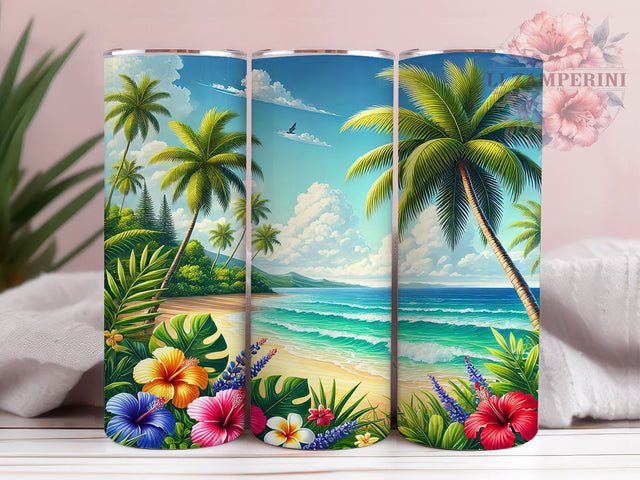 Tropical Beach Floral Summer 20oz Tumbler Wrap, Summer Decor, Coastal Gift, Floral Sublimation, Vacation Tumbler Sublimation Li Zamperini 