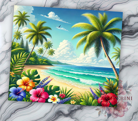 Tropical Beach Floral Summer 20oz Tumbler Wrap, Summer Decor, Coastal Gift, Floral Sublimation, Vacation Tumbler Sublimation Li Zamperini 