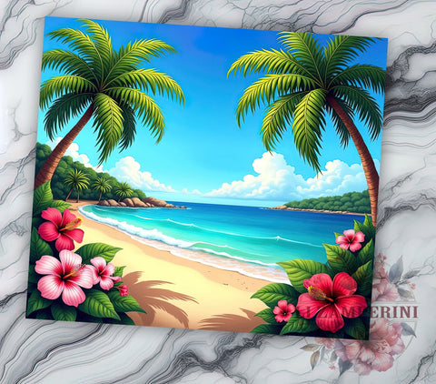 Tropical Beach Floral Summer 20oz Tumbler Wrap, Summer Decor, Coastal Gift, Floral Sublimation, Vacation Tumbler Sublimation Li Zamperini 
