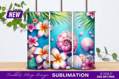 Tropical Beach Flowers And Seashells Tumbler Png Sublimation Regulrcrative 