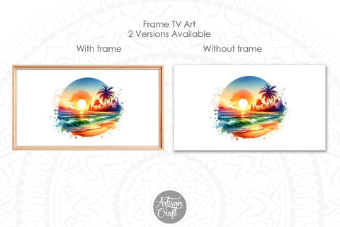 Tropical beach Frame TV art, tropical sunset, watercolor sunset Digital Pattern Artisan Craft SVG 