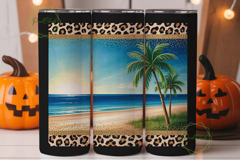Tropical Beach Glitter 20oz Tumbler Wrap Sublimation PixelChick 