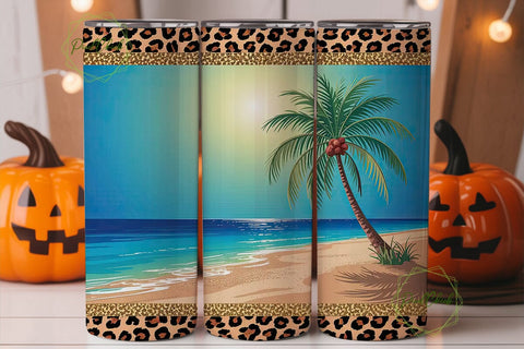 Tropical Beach Glitter 20oz Tumbler Wrap Sublimation PixelChick 