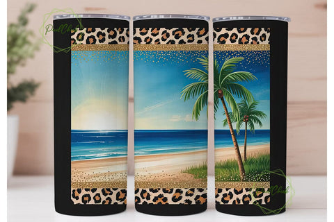 Tropical Beach Glitter 20oz Tumbler Wrap Sublimation PixelChick 
