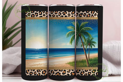 Tropical Beach Glitter 20oz Tumbler Wrap Sublimation PixelChick 