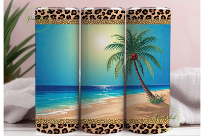 Tropical Beach Glitter 20oz Tumbler Wrap Sublimation PixelChick 