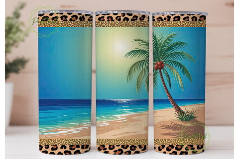 Tropical Beach Glitter 20oz Tumbler Wrap Sublimation PixelChick 