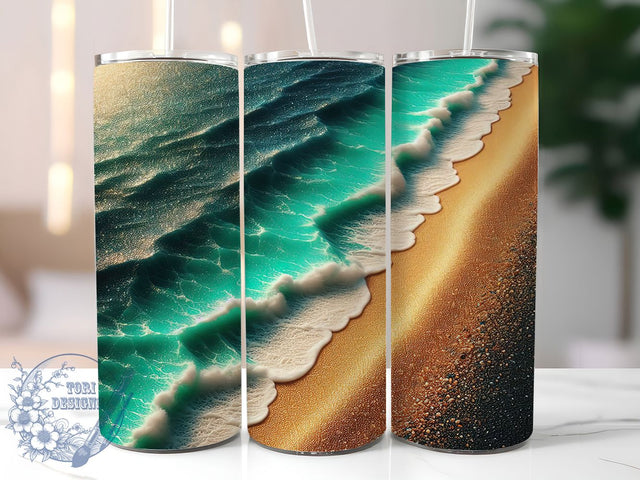 Tropical Beach Glitter Tumbler Wrap, Summer Glitter Tumbler, Ocean Vibes Sublimation, 20oz Skinny Beach Wrap, Tropical Cup Design, Seaside Aesthetic Wrap, Coastal Glam Tumbler Sublimation ToriDesigns 