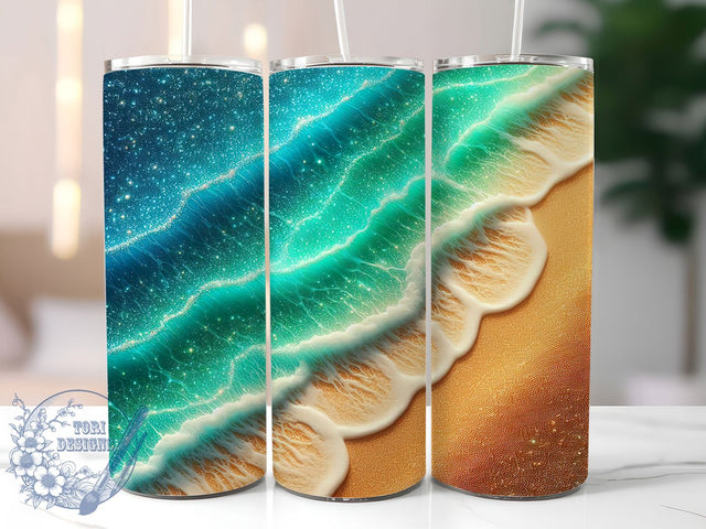 Tropical Beach Glitter Tumbler Wrap, Summer Glitter Tumbler, Ocean Vibes Sublimation, 20oz Skinny Beach Wrap, Tropical Cup Design, Seaside Aesthetic Wrap, Coastal Glam Tumbler Sublimation ToriDesigns 