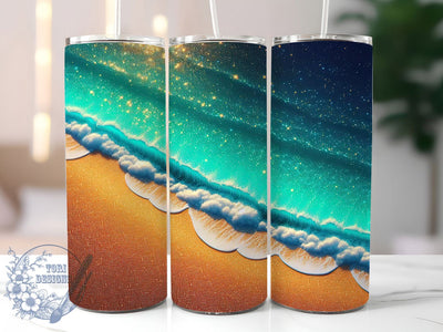 Tropical Beach Glitter Tumbler Wrap, Summer Glitter Tumbler, Ocean Vibes Sublimation, 20oz Skinny Beach Wrap, Tropical Cup Design, Seaside Aesthetic Wrap, Coastal Glam Tumbler Sublimation ToriDesigns 