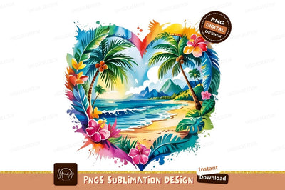 Tropical Beach Heart Watercolor Sublimation Sublimation Designangry 