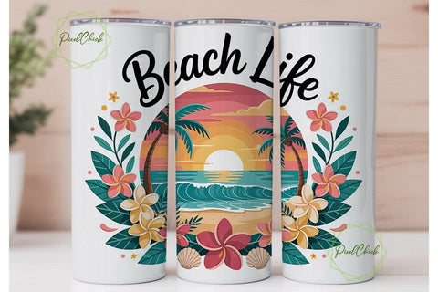 Tropical Beach Life 20oz Tumbler Wrap Sublimation PixelChick 