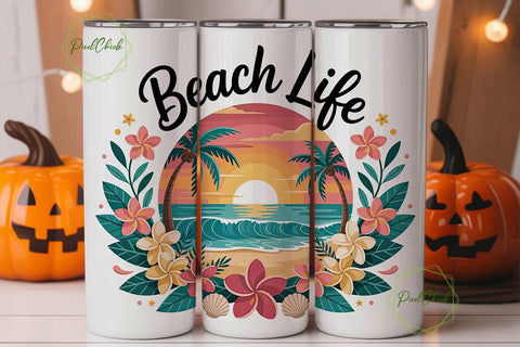 Tropical Beach Life 20oz Tumbler Wrap Sublimation PixelChick 