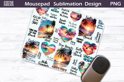 Tropical Beach Mouse Pad | Summer Beach Mousepad Sublimation Sublimation WatercolorColorDream 