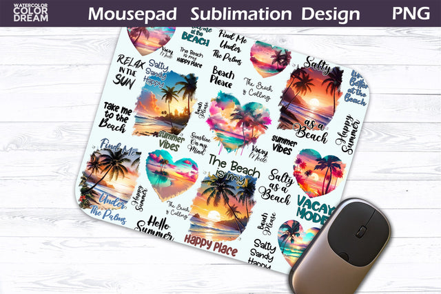 Tropical Beach Mouse Pad | Summer Beach Mousepad Sublimation Sublimation WatercolorColorDream 