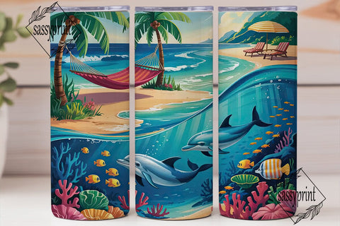 Tropical Beach & Ocean 20oz Tumbler Wrap Sublimation sassyprint 