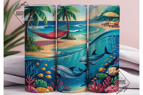 Tropical Beach & Ocean 20oz Tumbler Wrap Sublimation sassyprint 