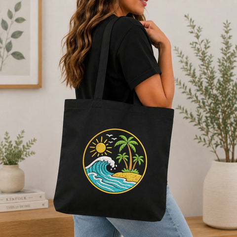 Tropical Beach Ocean Wave Machine Embroidery Design Palm Trees Summer Island PES DST Files Embroidery/Applique DESIGNS PatternFeed8 
