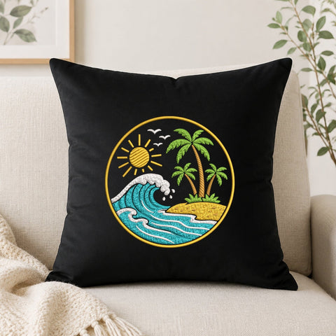 Tropical Beach Ocean Wave Machine Embroidery Design Palm Trees Summer Island PES DST Files Embroidery/Applique DESIGNS PatternFeed8 