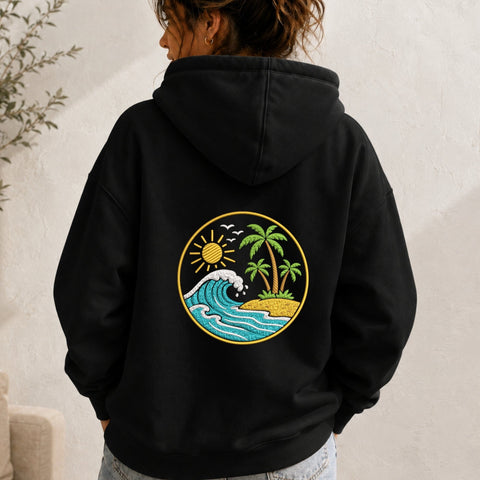 Tropical Beach Ocean Wave Machine Embroidery Design Palm Trees Summer Island PES DST Files Embroidery/Applique DESIGNS PatternFeed8 