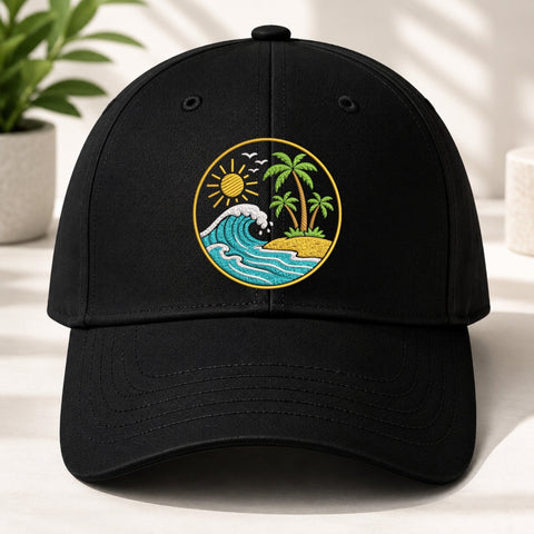 Tropical Beach Ocean Wave Machine Embroidery Design Palm Trees Summer Island PES DST Files Embroidery/Applique DESIGNS PatternFeed8 