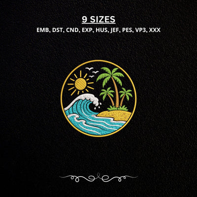 Tropical Beach Ocean Wave Machine Embroidery Design Palm Trees Summer Island PES DST Files Embroidery/Applique DESIGNS PatternFeed8 