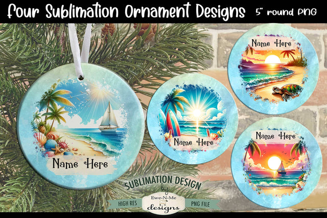 Tropical Beach Ornament Designs PNG Files | Add Name Sublimation Ewe-N-Me Designs 
