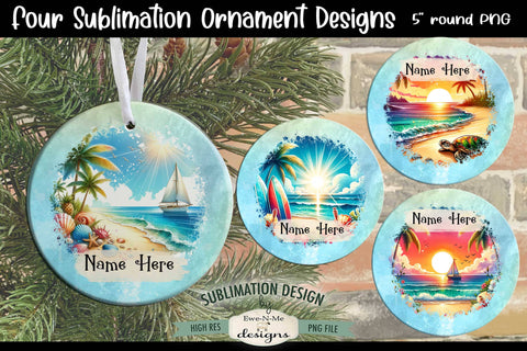 Tropical Beach Ornament Designs PNG Files | Add Name Sublimation Ewe-N-Me Designs 