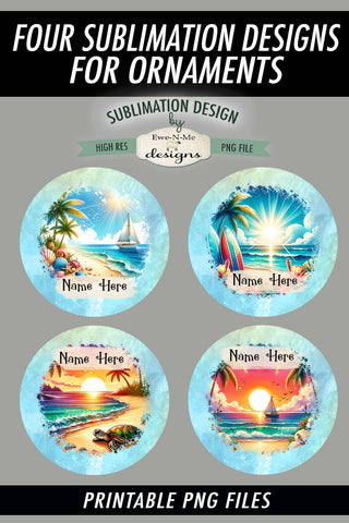 Tropical Beach Ornament Designs PNG Files | Add Name Sublimation Ewe-N-Me Designs 