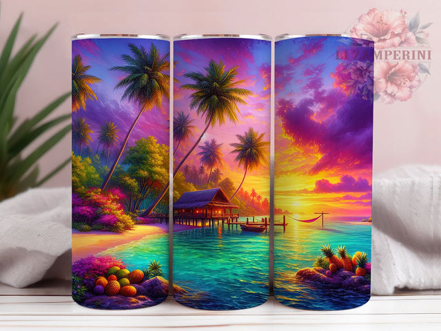 Tropical Beach Palm Tree Tumbler, Beach Tumbler Wrap, 20oz Tumbler Design, Palm Tree Tumbler, Island Tumbler, Ocean Beach Tumbler, Summer Beach Tumbler Sublimation Li Zamperini 