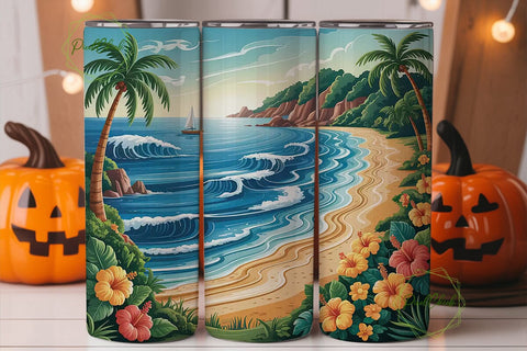 Tropical Beach Paradise 20oz Tumbler Sublimation PixelChick 