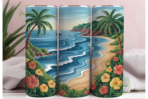Tropical Beach Paradise 20oz Tumbler Sublimation PixelChick 