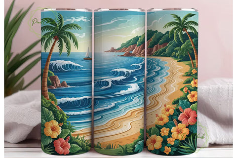 Tropical Beach Paradise 20oz Tumbler Sublimation PixelChick 